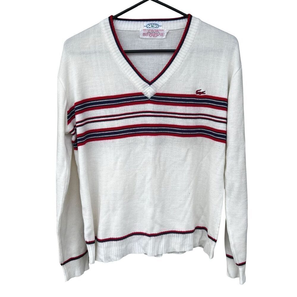 Lacoste Izod vintage XL (20) white blue red striped pullover sweater Hong Kong - Picture 3 of 8